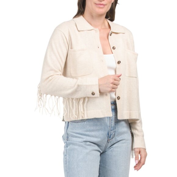 BRODIE CASHMERE Antique White Cashmere Ingrid Jacket Cardigan